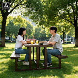 Smart Sports Outdoor Dinner <b>Garden</b> Aluminum Dining <b>Table</b> <b>and</b> Chairs Outdoor Powder Coated Aluminum Picnic <b>Table</b> With <b>Benches</b> AL- - Product Image 1