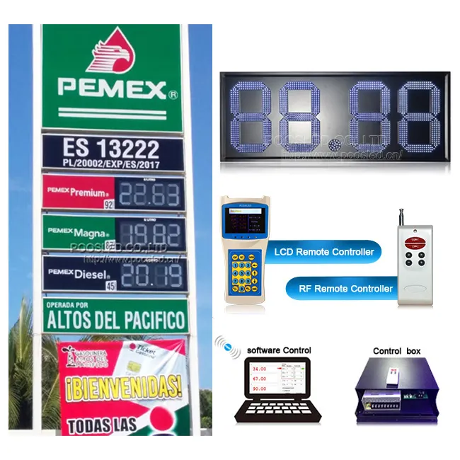 Meksiko Outdoor 18 Inci 88.88 Led Harga Gas Tanda Digital Besar Led Stasiun Gas Tanda Harga 7 Segmen Digit Led Tampilan Harga Gas