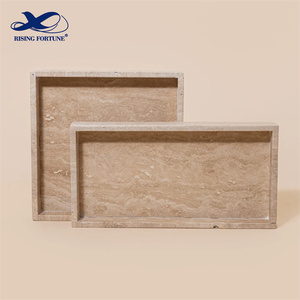 Stonekocc personalizado moderno Wabi-Sabi estilo Vintage Beige mármol travertino bandeja para servir rectángulo Catchall artículos sanitarios Suite - Product Image 4