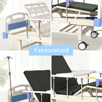 Lit médical manuel à 2 fonctions avec barrières personnalisables, poteau porte-perfusion et table repas pour personnes âgées et soins aux patients