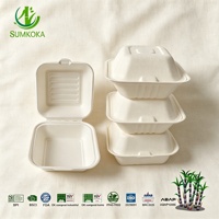 Boîte à lunch jetable Sumkoka de 5 pouces, personnalisée, sans PFAS, biodégradable, en bagasse de canne à sucre, boîte à hamburger