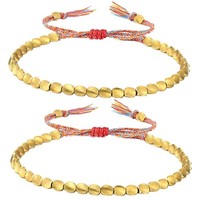 Bracelet tendance à franges géométriques tressées avec perles en laiton irrégulières plaquées or antique pour femmes et hommes - Cadeau de mariage