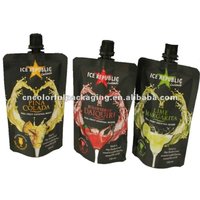 Pochette de boisson imprimée personnalisée avec bec verseur emballage bec d'angle yaourt liquide pochette debout avec du vin