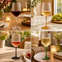 Offre Spéciale – Verre à pied classique en verre transparent avec rayures verticales en relief pour vin rouge et dessert – Fabrication mécanique – Cadeau d'affaires