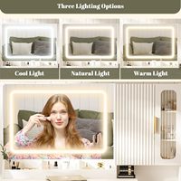 Meja Rias Putih dengan Cermin LED & Stasiun Pengisian Daya, Meja Makeup dengan Laci Perhiasan & Lemari Kaca untuk Kamar Tidur Rumah