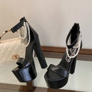 Sandales compensées à plateforme pour femme, talons ultra hauts de 16 cm, avec chaînes et perles, bride de cheville, nouvelle collection été 2026 - Product Image 1
