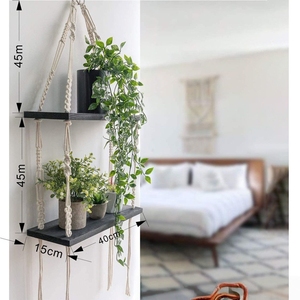 Estante de Pared de Macramé Bohemio de <span class=keywords><strong>2</strong></span> Niveles, Estantes Flotantes de Cuerda de Algodón Tejida a <span class=keywords><strong>Mano</strong></span> para Baño, Dormitorio, Sala de Estar y Decoración de Cuarto de Niños - Product Image 5