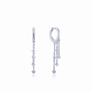 Boucles d'oreilles créoles pendantes multi-étoiles en laiton plaqué or 18 carats avec diamants CZ étincelants pour femmes et jeunes filles, bijoux fins en argent sterling 925 - Product Image 2