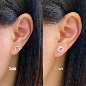 Joyería Fina de Plata Esterlina 925 Aretes de Trébol Chapados en <span class=keywords><strong>Oro</strong></span> a la Moda Piercing Geométrico con Cuentas de Tornillo de Flor de Circonita Brillante - Product Image 2