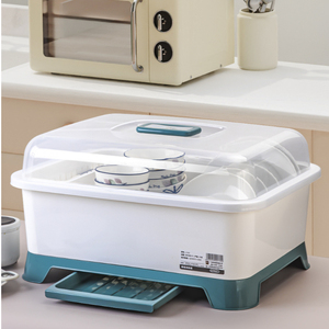 Scatola portaoggetti da <span class=keywords><strong>cucina</strong></span> con scoloatore per piatti, in plastica PP, organizer da tavolo per piatti, ciotole e bacchette, con coperchio - Product Image 3