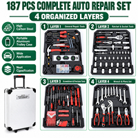 Ensemble d'outils de réparation automobile professionnels de 187 pièces, clés à douilles, pinces, tournevis, valise en aluminium, points forts du produit