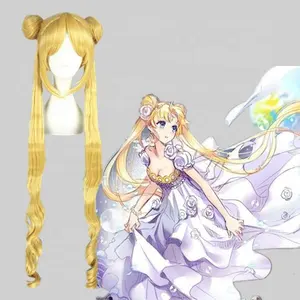 High Quality100cm Long Curly Sailor Moon Wig Blonde Synthetic Cosplay wig Anime Cosplay Costume Hair Wig