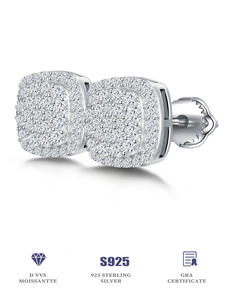 बढ़िया गहने लक्जरी 925 स्टर्लिंग चांदी के कुशन आकार स्क्रू बैक ईयररिंग्स बनाम मोइससानाइट डायमंड स्टड पुष्प पैटर्न - Product Image 5