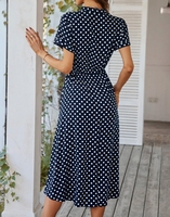 Dress kancing depan tali serut wanita, Cetak