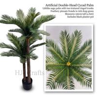 Vente en gros de palmier sago artificiel de 1,2 m, plante de cycas artificielle à double tête de 4 pieds en pot pour la décoration intérieure et extérieure des maisons et des hôtels tropicaux
