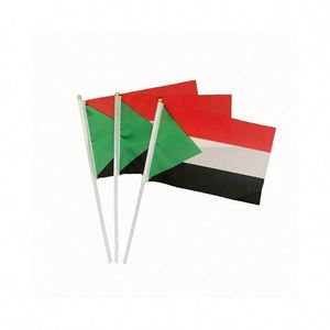 Manufacturer Hot Sales Polyester Hot Trimming Sudan Hand Flying <b>Flag</b> 5.5x8.3in of Sudanese With PVC Pole for Country Events - Product Image 2