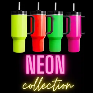 2024 nuovi prodotti all'ingrosso neon raccolta flaconi sottovuoto & thermos 40oz neon tumbler da viaggio bottiglia d'acqua con manico e coperchio