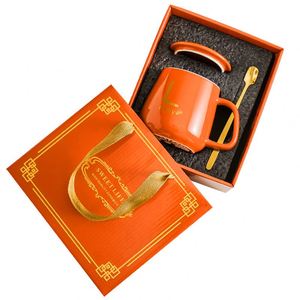 Custom Nordic Heating Ceramic Coffee <b>Mug</b> Gift Set Lid Spoon Customizable Logo Color Corporate Promotion Father's Day Gifts - Product Image 4