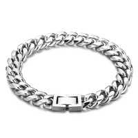 Chaîne cubaine à bord coupé Bracelet en acier inoxydable simple et élégant avec motif géométrique Chaîne de fouet à la mode pour fermoir à bijoux unisexe