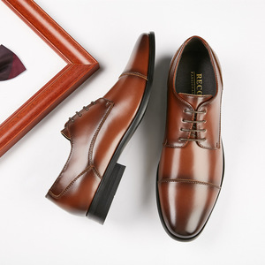 Chaussures Richelieu en cuir véritable marron à bout pointu, à lacets, pour le travail, toutes saisons, semelle extérieure en caoutchouc, livraison directe - Product Image 4