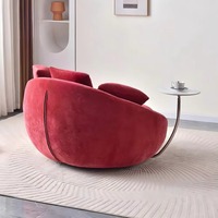 Fauteuil inclinable de loisirs moderne en tissu chenille rouge rond, rembourrage en peluche, cadre en fer, chambre à coucher, salon, meubles de maison