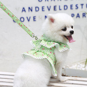 Gugou <b>Dog</b> Cat Harness Floral Print Adjustable Breathable Washable Small Medium Pet Clothes <b>Leash</b> Set - Product Image 2