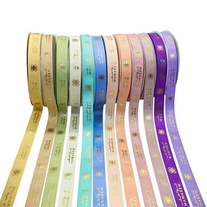 Pita Satin Poliester dengan Logo Cetak Foil Emas Kustom, Pita Grosgrain untuk Dekorasi - Product Image 3