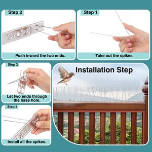 Piques anti-oiseaux en acier inoxydable 304 pré-collées, à coller sans perçage, kit anti-pigeons DIY pour balcon d'appartement et rebord <span class=keywords><strong>de</strong></span> fenêtre - Product Image 5