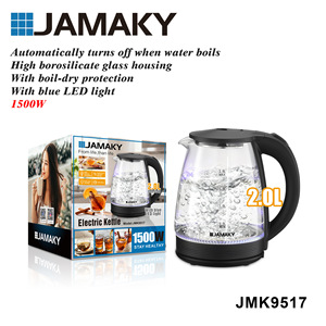 กาต้มน้ำไฟฟ้า JAMAKY 2.0 ลิตร 1500 วัตต์ พร้อมไฟ LED สีฟ้า ปิดอัตโนมัติ สำหรับใช้ในบ้าน - Product Image 1