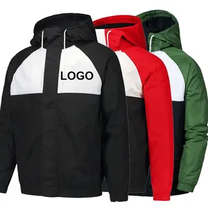 Abrigo de poliéster con cremallera para hombre, chaqueta con logotipo personalizado en bloque, abrigo superior, rompevientos, capucha