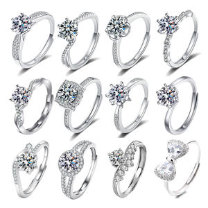 Anillo de Diamante <span class=keywords><strong>Moissanite</strong></span> de Corte Brillante de 1 Quilate, Chapado en Platino, Plata de Ley 925, Anillo de Compromiso Ajustable con Certificación GRA - Product Image 6