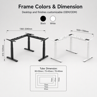 Bureau assis-debout à triple moteur, cadre de bureau en L, capacité de charge de 160 kg, table réglable électriquement pour poste de travail d'angle