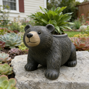 Pot de fleurs réaliste en résine en forme d'ours <span class=keywords><strong>noir</strong></span> - Pot décoratif en forme d'animal sauvage pour jardin, support rustique pour plantes succulentes pour cabane - Product Image 5