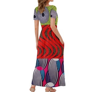 Vente en gros <span class=keywords><strong>Robe</strong></span> de mariée longue à manches courtes imprimée <span class=keywords><strong>wax</strong></span> africain Belles robes confortables a-ligne imprimées écologiques personnalisées pour femmes - Product Image 5