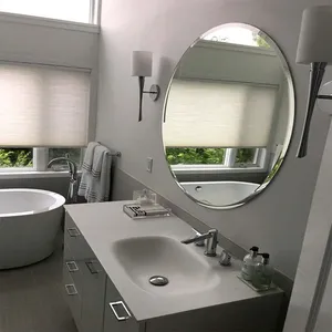 Espejo redondo de pared para decoración, espejo de tocador sin marco con borde plateado biselado para baño, dormitorio, sala de estar, entrada - Product Image 3