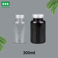 Bouteille de capsule en plastique transparent PET de grande capacité de 300ml avec bouchon à vis en aluminium pour emballage de médicaments solides