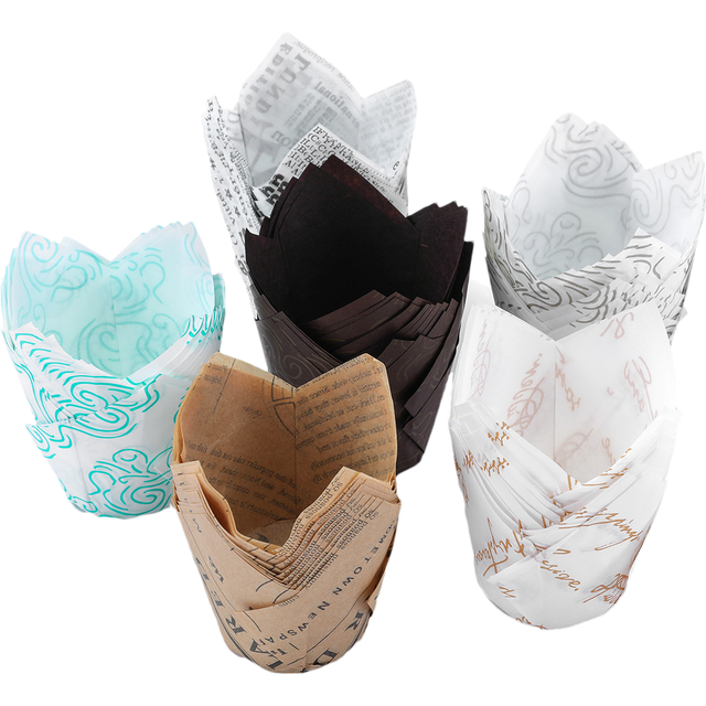 Non-toxic Muffin Cups Greaseproof Tulip Muffin Cups Oil-proof Baking Cups