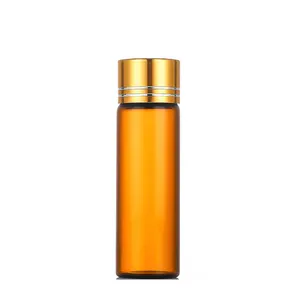 Kleine Amberkleurige Buisvormige Glazen Flesje Parfum Tester Monsterfles Met Verzegelde Plastic Pad En Schroefdeksel