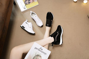 Sneakers <span class=keywords><strong>sportive</strong></span> nere alla moda <span class=keywords><strong>con</strong></span> lacci, <span class=keywords><strong>zeppa</strong></span> nascosta, plateau rialzato, traspiranti, <span class=keywords><strong>con</strong></span> strisce metalliche, <span class=keywords><strong>scarpe</strong></span> casual da donna - Product Image 6