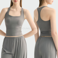 Débardeur de yoga amincissant pour femme à col en V avec soutien-gorge de sport intégré à bretelles spaghetti, respirant, extensible dans quatre directions, maintien moyen, peut être porté seul