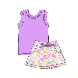GSSO3776 Ensemble d'été personnalisé pour petite fille active, rose vif uni avec imprimé fleurs, tenues d'été pour enfants, vente en gros, ensemble d'été pour fille - Product Image 6
