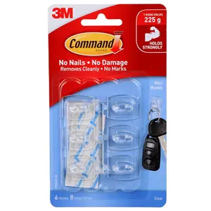 3M Command Clear Mini-Haken Schadens frei Hängende Haken selbst klebende Kunststoff haken mit durchsichtigen Streifen