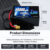 Zeee batterie de drone à haute densité d'énergie 6S HV FPV 22.8V 44000mAh batterie Lipo 25C avec connecteur XT90-S pour FPV agricole