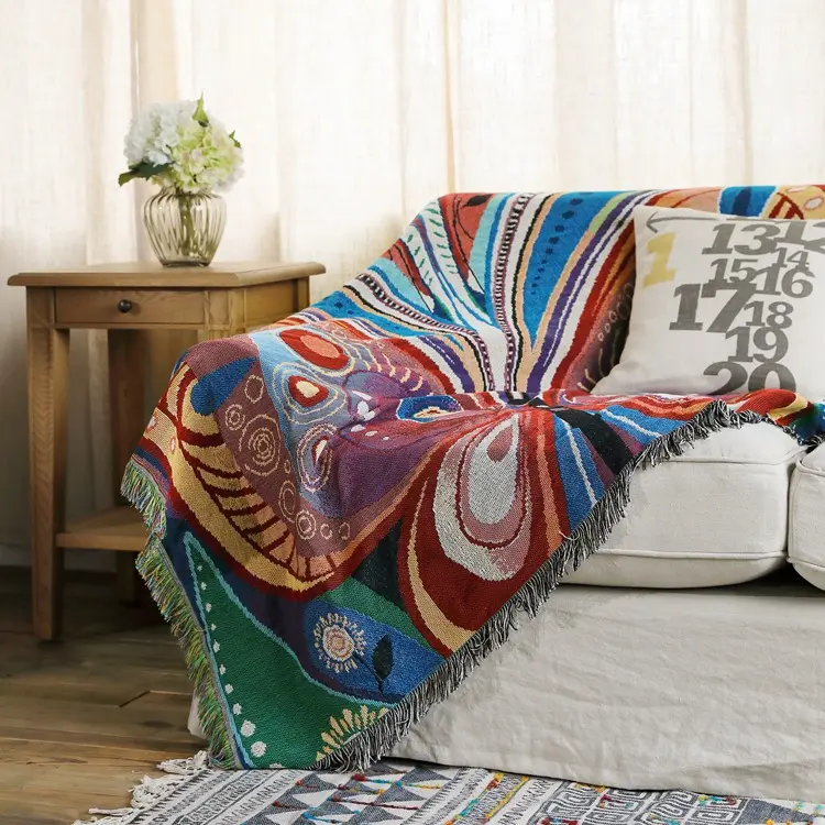 Coperta tessuta all'ingrosso della copertura del sofà dell'arazzo decorativo della casa della foto tessuta su ordinazione all'ingrosso