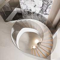 Escalier en colimaçon moderne de style européen en acier et marbre pour intérieur, avec éclairage LED, rampe en verre durable et écologique, idéal pour villa moderne