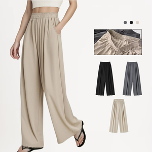 Haute élasticité jambe large pantalons longs décontracté mode polyester <span class=keywords><strong>pantalon</strong></span> droit dames pantalons pour femmes - Product Image 1