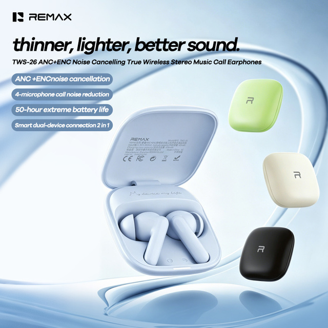 REMAX ANC+ENC True Wireless Earbuds -40dB Smart Active Noise Cancelling 4-Mic ENC 50H Battery 9H Play V6.0 APP Earphones