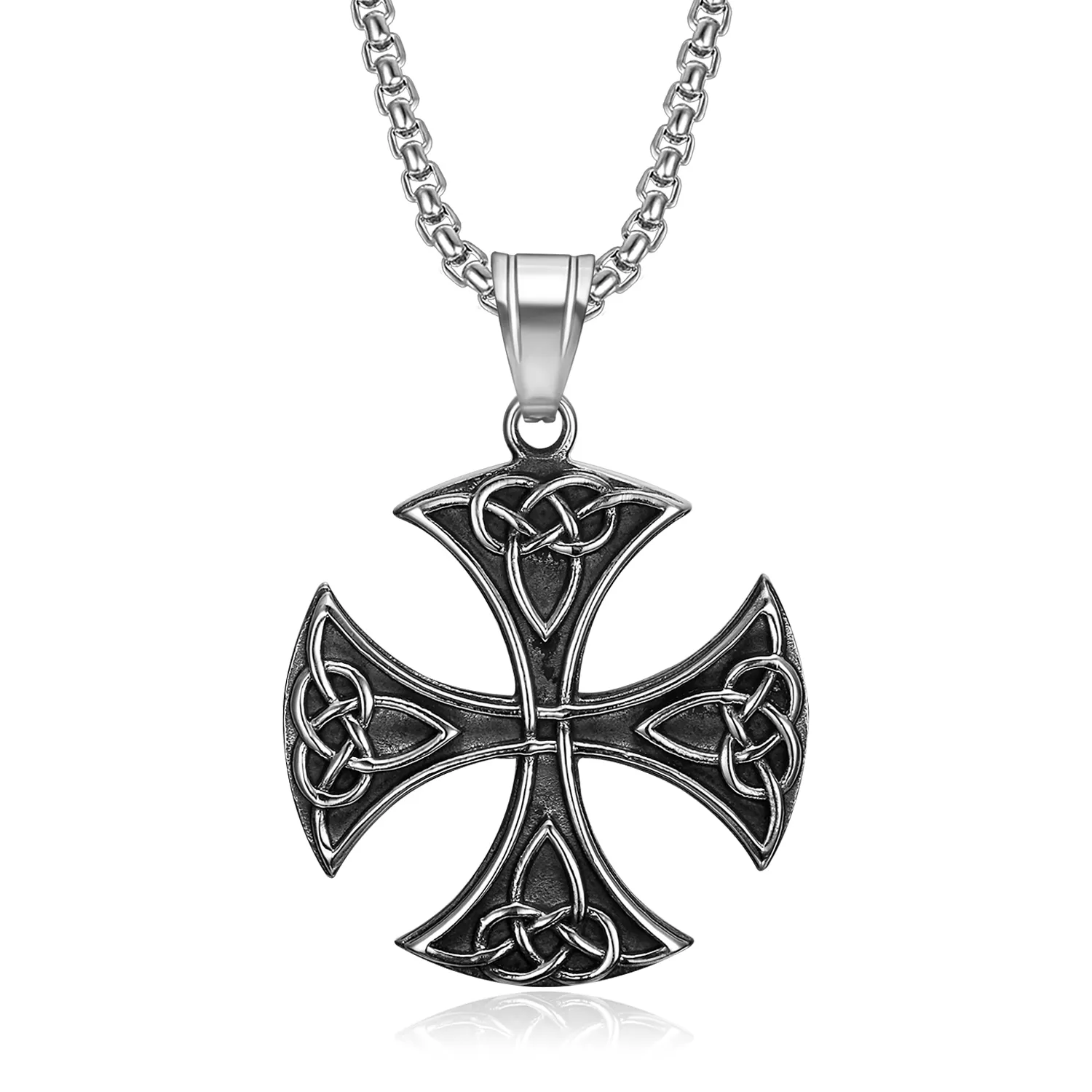 Handmade Stainless Steel Eternal Spiritual Symbol Triquetra Celtics Knot Pendant Norse Viking Cross Necklace for Men Women