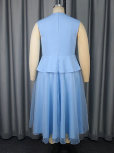 AM050404 blu cielo 3D fiore senza maniche peplo Patchwork Tulle a linea <span class=keywords><strong>taglie</strong></span> forti <span class=keywords><strong>donna</strong></span> vestito azzurro cielo Casual - Product Image 6