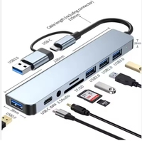 Concentrador USB 8 en 1 con conector de 3,5mm, adaptador de auriculares, 4 puertos USB 3,0, conector, lector de tarjetas TF/SD para portátiles y teléfonos